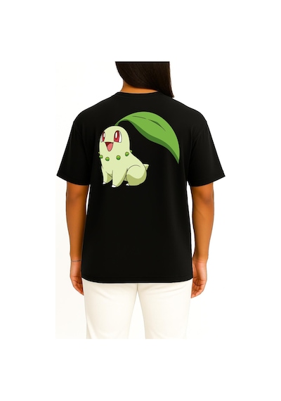 Bahriyeli Collection Oversize Chikorita Cep Ve Sırt Tasarımlı Unisex T-shirt Siyah
