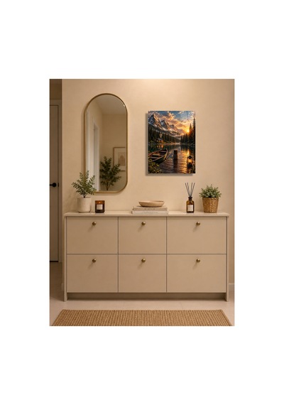 Gün Batımı Dağ Ve Göl Manzaralı Metal Tablo - Doğa Ve Kamp Temalı Duvar Dekoru, Metal Poster Wall Art Turuncu - 929073368 Turuncu - 929073368 Turuncu