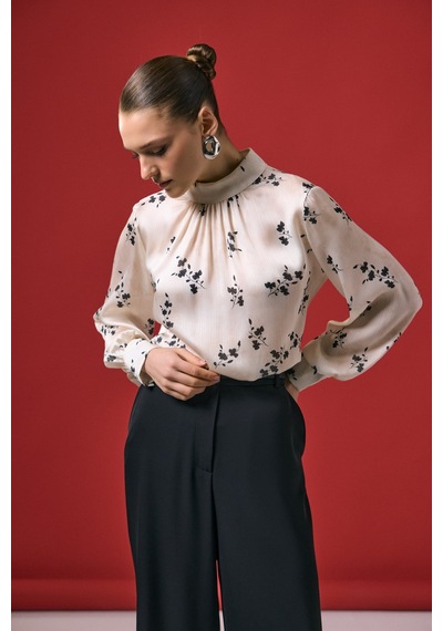 Çiçek Desenli Bluz - Siyah-137273