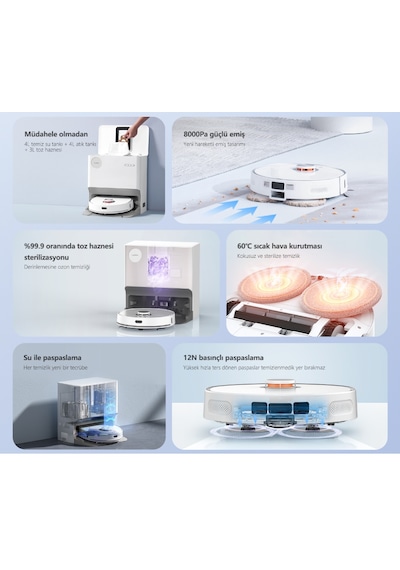 Lydsto W2 Lite 8000 Pa Sterilizasyonlu Su & Toz Toplama Üniteli Akıllı Robot Süpürge