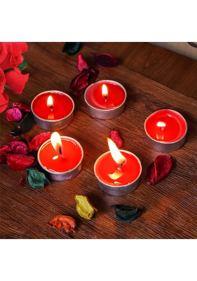32 Adet Yuvarlak Kırmızı Tea Light Mum Kırmızı Mum Tealight Mum Yılbaşı Mumları Romantik Dekor Mum Kırmızı