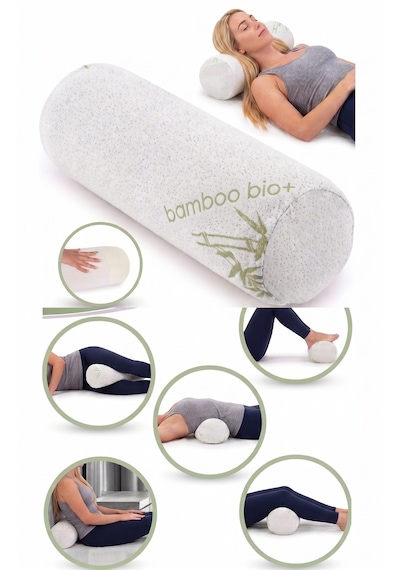 Çok Amaçlı Visco Silindir Yastık Ortopedik Boyun Yastığı Bel Boyun Bacak İçin Siyah Yastık Yumuşak Yastık 46x14 Cm Beyaz