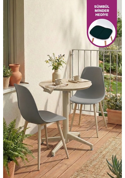 Vilinze Tilia Plastik Bahçe Balkon Bistro Seti Katlanır Masa 60 60 Cm Gri Bej