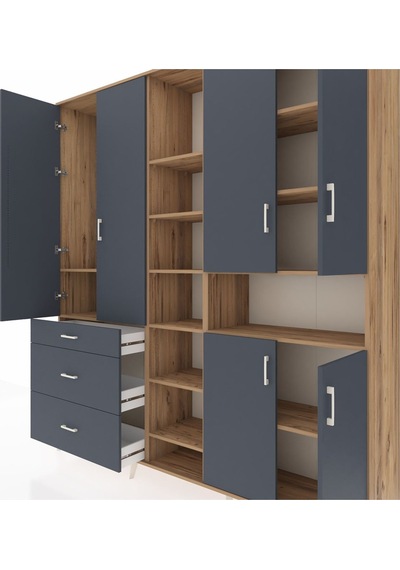 Hyperion Dolap 13 Raflı 3 Çekmeceli 6 Kapaklı 220x44x243 Çam-antrasit/antrasit Çok Renkli Hyperion Dolap 13 Raflı 3 Çekmeceli 6 Kapaklı 220x44x243 Çam-antrasit/antrasit Çok Renkli