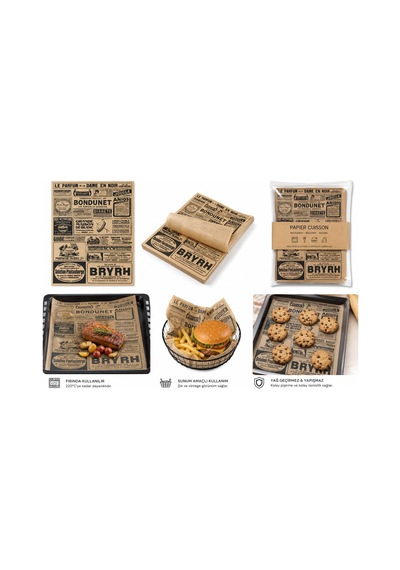 Jaova Vintage Baskılı Gıda Sunum Kağıdı Hamburger, Sandviç, Patates, Tost Ve Atıştırmalık Servis Kağıdı, Kafe Restoran Sunum Ve Paketleme Kağıdı
