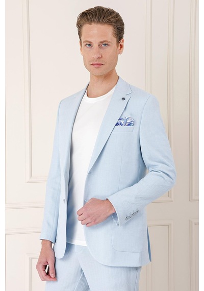 Efor Comfort Fit Çift Yırtmaç Balıksırtı Dokuma Pamuk Casual Mavi Ceket C 672 Mavi