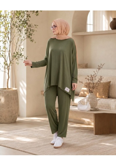 Unika Boutique Kadın Arma Detaylı Salaş İkili Takım Haki