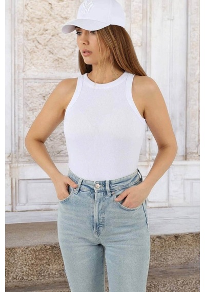 Kadın Beyaz Fitilli %100 Pamuk Atlet