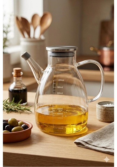 Fıre Kıng Panda Mermer Stantlı 2li Borosilikat Cam Yağdanlık Sirkelik Tess Ölçülü 1000ml +1000 Ml Şeffaf