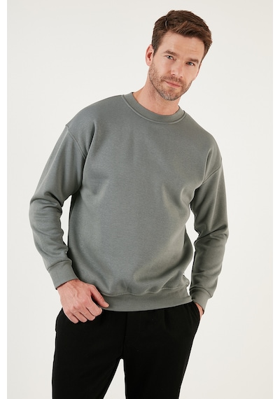 Buratti Regular Fit Bisiklet Yaka Pamuklu Içi Tüylü Yumuşak Şardonlu Erkek Sweat 5905255 Açık Haki