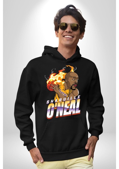 Basketbol Shaquille Oneal Star Ateş Topu Kadın Erkek Siyah Kapüşonlu Sweatshirt Hoodie Siyah