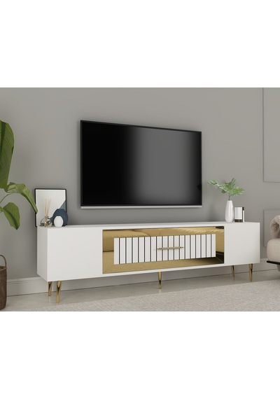 Lahor Tv Sehpası Tv Ünitesi 150 Cm Beyaz Altın