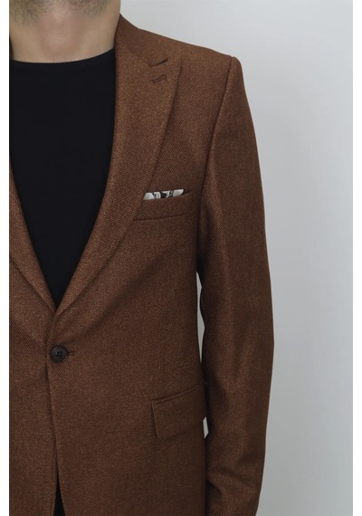 Dmctekstil Duayen Erkek İtalyan Kesim Dar Kalıp Tek Düğme Yazlık Blazer Ceket Taba