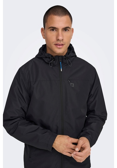Only & Sons Erkek Onsmack Su Geçirmez Kapüşonlu Ceket 22024207 Si Siyah