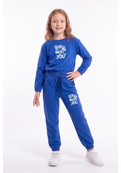 Fyk Kids 2'li Kız Çocuk Bisiklet Yaka Kısa Kesim Baskılı Çift Cepli 4 Parça Eşofman Takımı Sax-haki