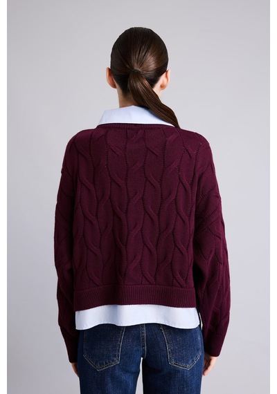 Defacto Boxy Fıt Polo Yaka Uzun Kollu Triko Kazak H2420ax26wnbr455 Bordo-br455