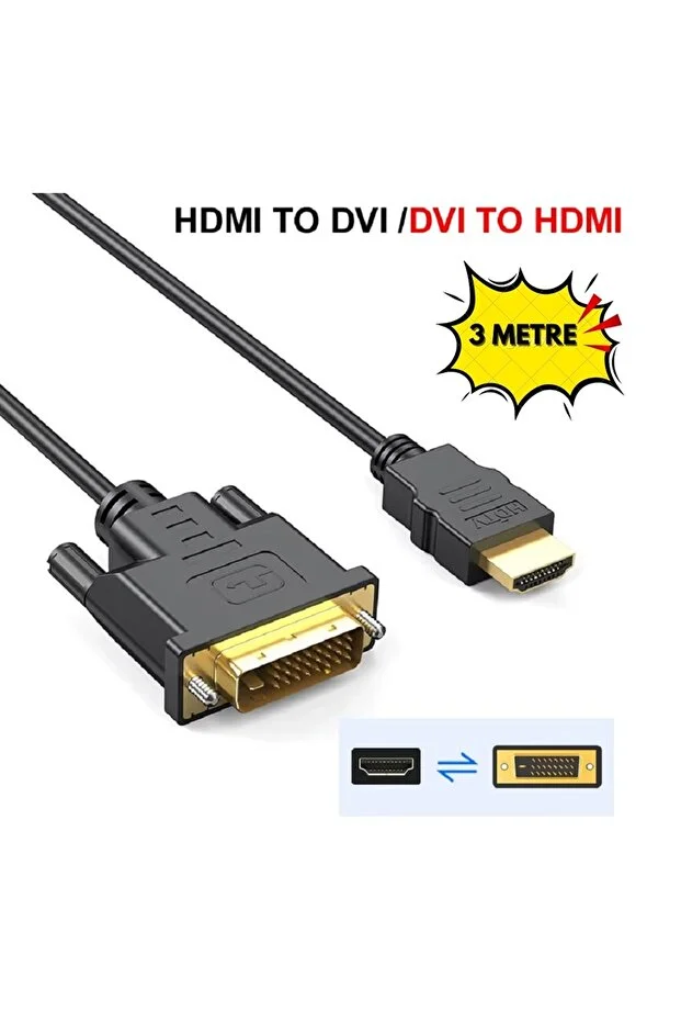 3 Metre 3m Hdmi Dvi 24 1 Dvi To Hdmi Kablo Altın Uçlu Hdmı-dvı Kablosu Tv Pc Projektör Ps4/3 Kablo