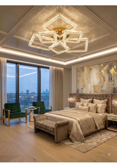 Kare 3+3'lü Ledli Gold Avize