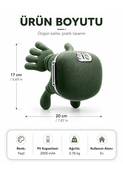 Gerçek İnsan Elli Hisiyatlı Masaj Aleti Şık Tasarım Isı Terapisi Derin Masaj Yeni Duygusal Deneyim 2000mah Sesiz Çalışma Açık Yeşil