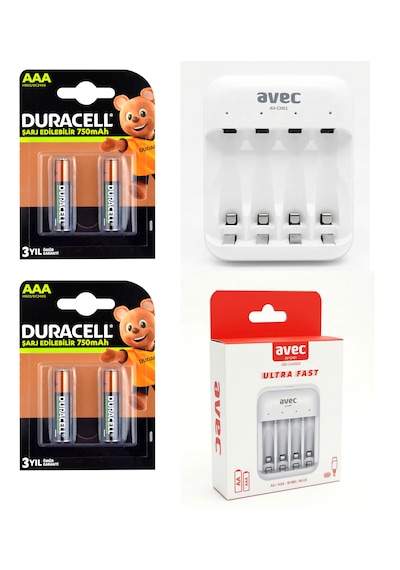 Duracell 750mah Şarjlı Aaa İnce Kalem Pil 4 Adet + Avec Ultra Hızlı Pil Şarj Cihazı