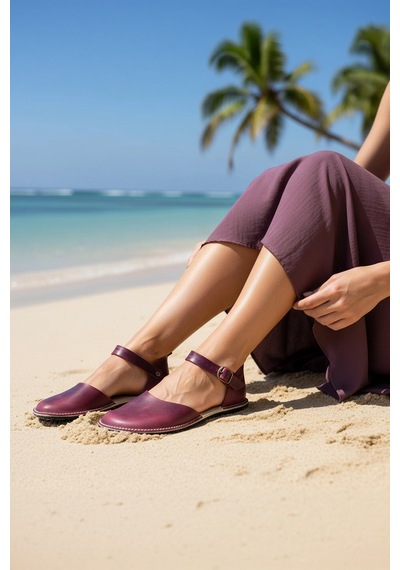 Bodhi Handcraft Kadın Barefoot Hakiki Deri Minimalist Günlük Sandalet El İmalatı Bordo