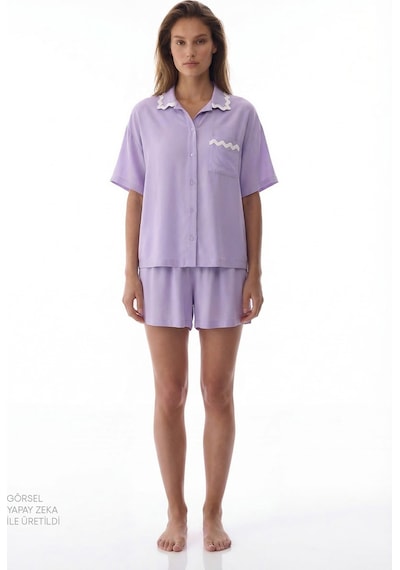 Penti Lila Ella Düğmeli Gömlek Şortlu Pijama Takımı