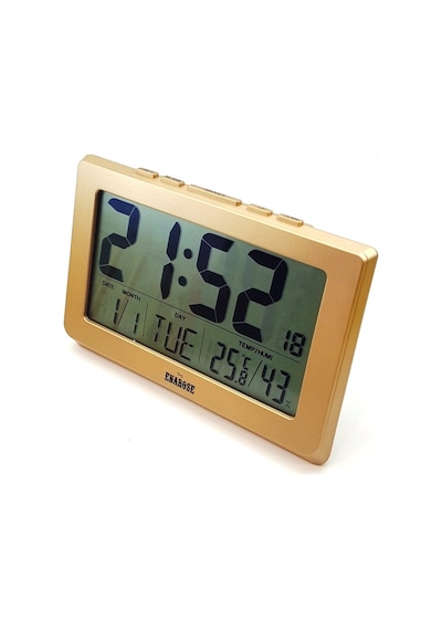 Enarose 1708 Diijital Duvar-Masa Saati Alarm- Isı-Nem Ölçer Gold