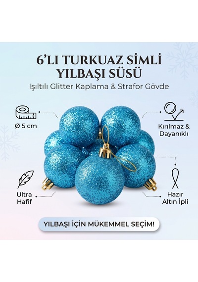 6'lı Simli Yılbaşı Ağaç Süsü Topu 5 Cm - Kar Topu Süsleme Seti - 9075988064956 Diğer
