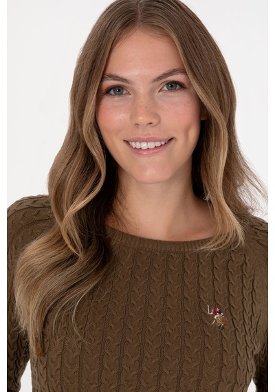 U.S. Polo Assn. Kadın Haki Bisiklet Yaka Basic Kazak 50307728-VR027