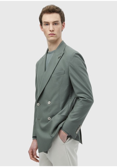 Ramsey Açık Yeşil Düz Shirt Shoulder Slim Fit Yün Karışımlı Ceket