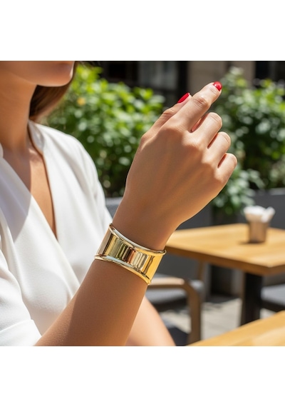 Kadın 14k Kaplama Gold Çelik Kelepçe Bileklik Çok Renkli