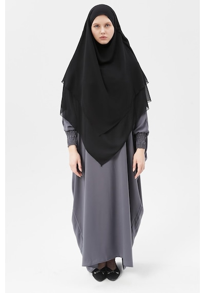 Altobeh Hazır Pratik Şifon Üç Katlı Peçeli Üçgen Hac Umre Şalı Sufle Hijab Nikap Siyah