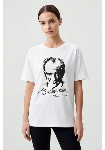 Tommy Life Beyaz Ay Yıldız Baskılı Unisex T-shirt - 88510