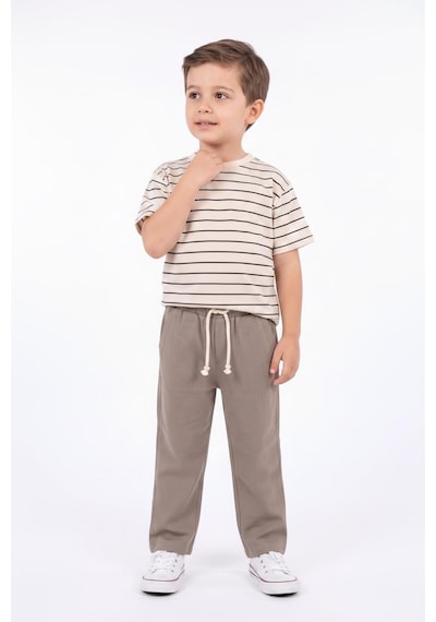 Miababy Müslin Pantolon Süprem Tişört 2li Takım Bej