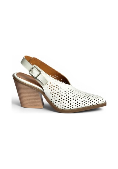 Fox Shoes Y654154703 Beyaz Hakiki Deri Kalın Topuklu Western Ayakkabı