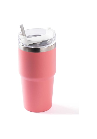 Tantitoni Pembe Paslanmaz Çelik Pipetli Termos Bardak 600ml Pembe