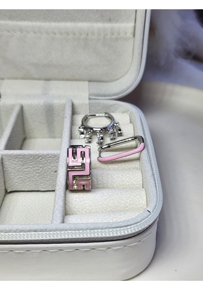 3'lü Mineli Pembe Halka Shakira Dikdörtgen Çelik Silver Küpe Seti Pembe