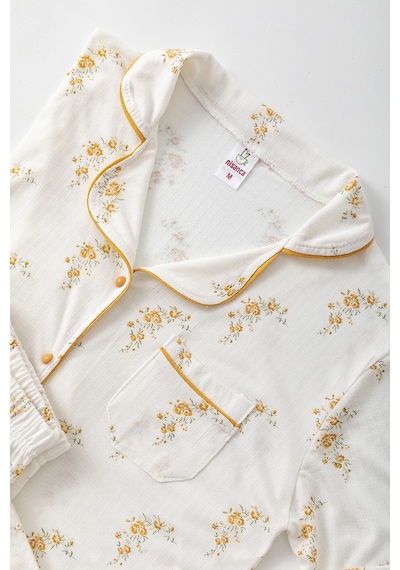 Nisanca Uzun Kol Gömlek Yaka Kadın Pinterest Pijama Takımı - Mevsimlik Kadın Pijama- Geniş Beden Aralığı Hardal