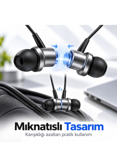Woyax Mikrofonlu Kablolu Kulak İçi Type-c Kulaklık Silikonlu Mıknatıslı Güçlü Bass İphone Android Telefon Tablet Laptop Uyumlu Wy-ec03