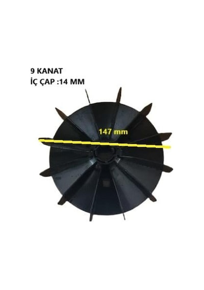 Volt Elektrik Motoru Pervanesi 80 Tip Mon. 14 147mm 9 Kanatlı Siyah