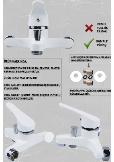 469845 Lavabo Banyo Bataryası Robot Duş Takımı Musluk Armatür Siyah Beyaz Krom Renk Beyaz - Krom