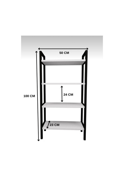 Dört Rafli Çok Amaçli Rafli Ünite Siyah Profil Beyaz Sunta 50x23x100 Cm Mtl016 Siyah-beyaz