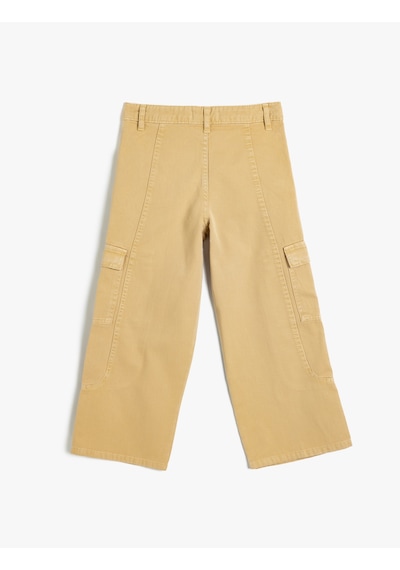 Koton Kargo Kot Pantolon Bol Paça Pamuklu - Wide Leg Jean Bej 5wkg40022ad Ekru