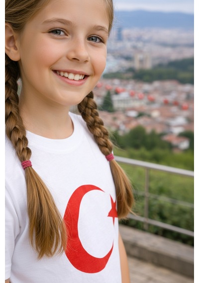 Parti Selesi Unisex 3 Adet Çocuk Bayrak Baskılı Kısa Kollu T-shirt Beyaz