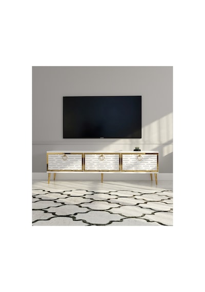 Rami 150 Cm Tv Ünitesi Tv Sehpası Beyaz-altın Beyaz-altın