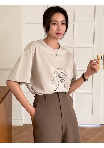 Korsan Kız Baskılı Unisex Bej Oversize T-shirt Bej