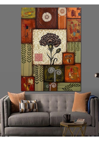 Kırmızı Karanfil Vintage Desen Dekoratif Kanvas - Mdf Ahşap Tablo