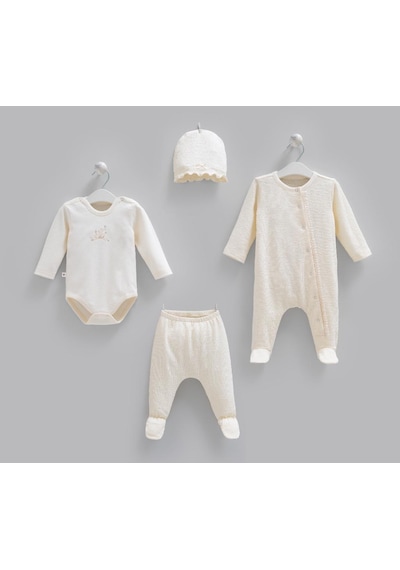 Caramell Pamuk Fashion Girl Body Ve Pantolon 4'lü Set 50-62 Cm 0-3 Ay Ekru Crml.ekr.bpk2264
