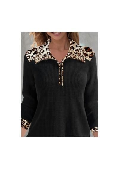 Butik İstanbul Kadın Uzun Kollu Leopar Yakalı Fermuarlı Waffle Bluz Siyah Butik İstanbul Kadın Uzun Kollu Leopar Yakalı Fermuarlı Waffle Bluz Siyah