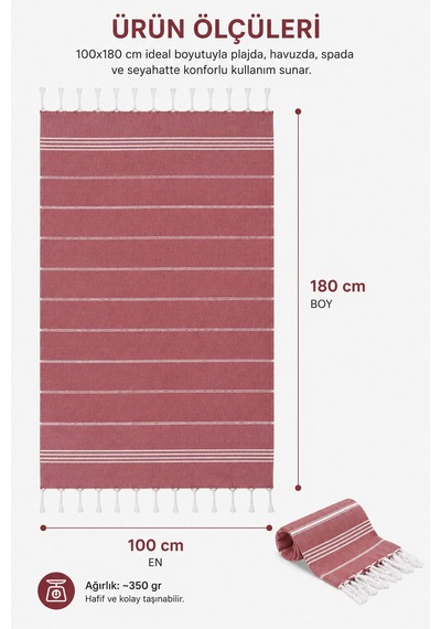 Sultan Peştemal Havlu 100 Pamuklu Deniz Plaj Banyo Peştemali 100x180 Cm Bordo